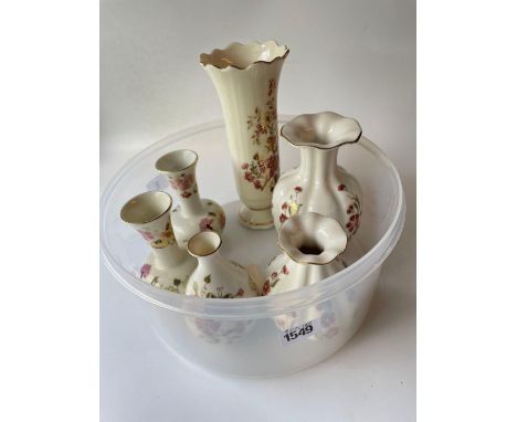 Zsolnay . Five various flower decorated vases