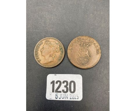 Straits Settlements 1 Cent 1876, plus two Skilling 1818