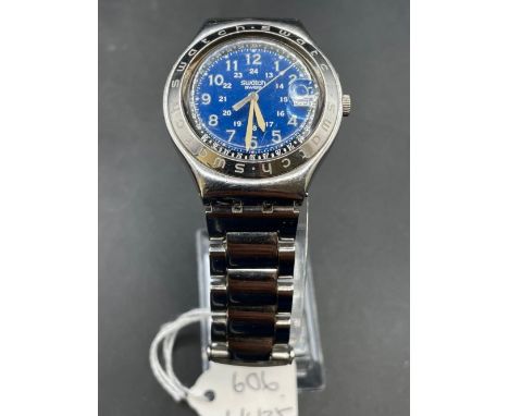 A gents SWATCH stainless steel wrist watch with seconds sweep and date aperture