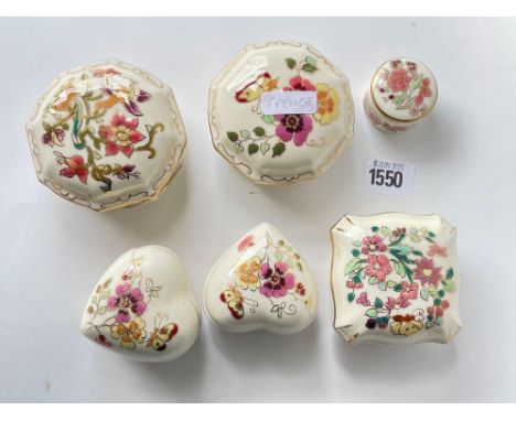 Six Zsolnay jars and covers decorated with flowers