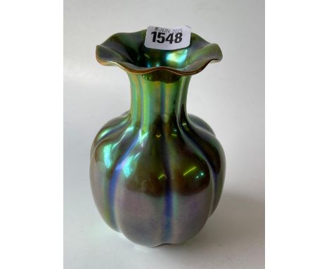 Zsolnay ribbed vase 6 in high