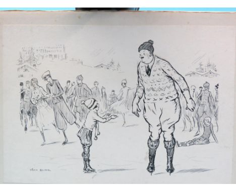 Lewis Baumer - small collection of pen and ink cartoons, various 19th century watercolours, all frameless 