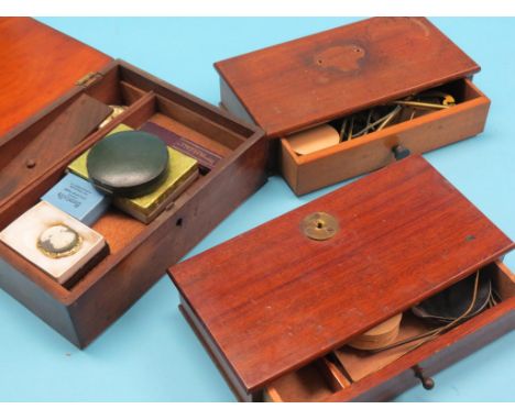 Two mahogany pan scales, a Victorian mahogany box, 10in., three ornamented walking canes, etc.