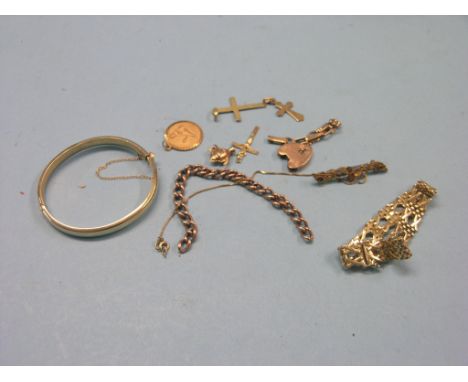 A 9ct. gold link bracelet, 9ct. gold bangle, 9ct. gold components, etc., 56.8 grams total 