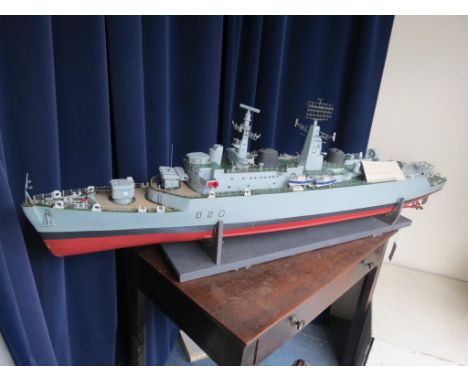 A painted wood working model, HMS Fife, County Class Guided Missile Destroyer, scratch-built with internal engine, 4ft. 8in. 