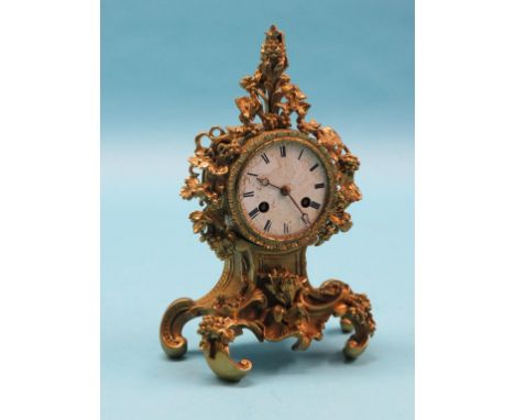 A 19th century French ormolu mantel clock, richly-cast with grapes and vine leaves in rococo-style, Aubert & Klaftemberger, P