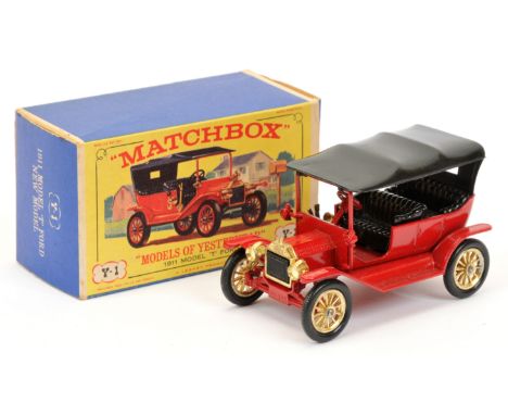 Matchbox&nbsp; Models Of Yesteryear Y1 Ford Model T - Red body, black smooth canopy, with harder to find twin brake lever - N