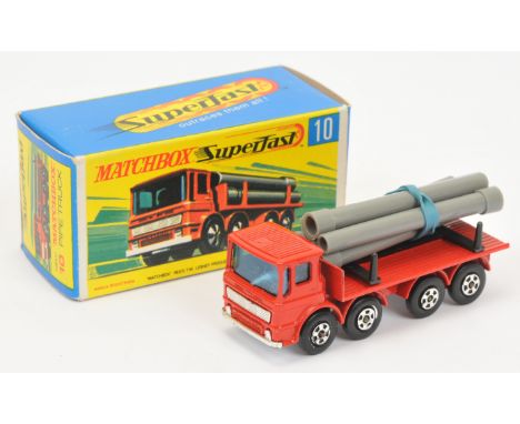 Matchbox Superfast 10a Leyland Pipe Truck - Red, chrome grille and base with tow guide, blue windows and with 6 x grey plasti