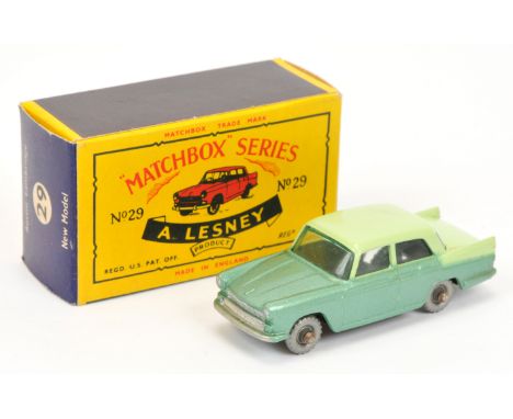 Matchbox Regular Wheels 29b Austin A55 Cambridge - Stannard Code 2 - two-tone green body with rear silver trim &amp; red tail