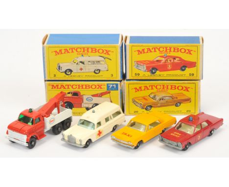 Matchbox Regular Wheels group including Emergency Service Vehicles all have black plastic wheels (1) 3c Mercedes "Ambulance" 