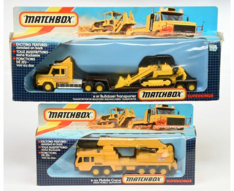 Matchbox Super Kings Construction pair (1) K117 Bulldozer Transporter - yellow/chrome tractor unit with dark brown trailer (2