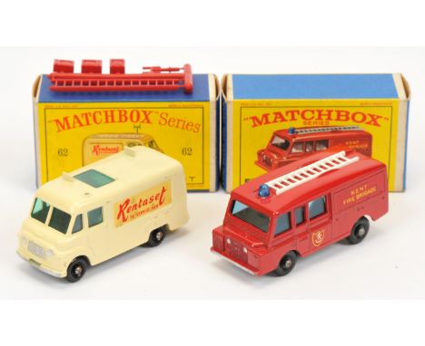 Matchbox Regular Wheels pair (1) 57c Land Rover Fire Truck- red body with decal guide lines cast &amp; silver trim to front b