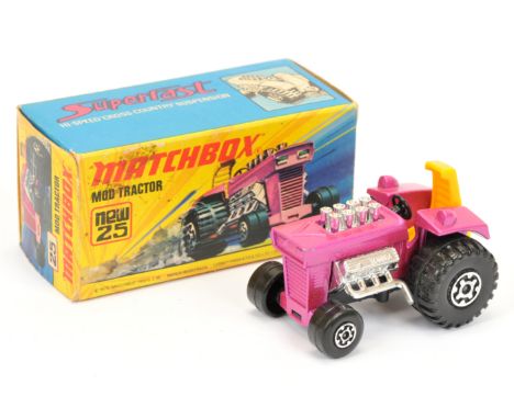 Matchbox&nbsp; Superfast 25b Mod-Tractor - Candy Pink body, yellow seat, chrome trim, with hard to find large rear side lamps