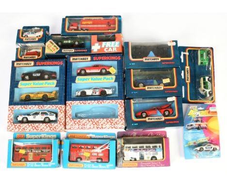 Matchbox mixed Super Kings Group to include K164 Range Rover - metallic blue; 2 x K15 London bus "Firestone" &amp; "London Du
