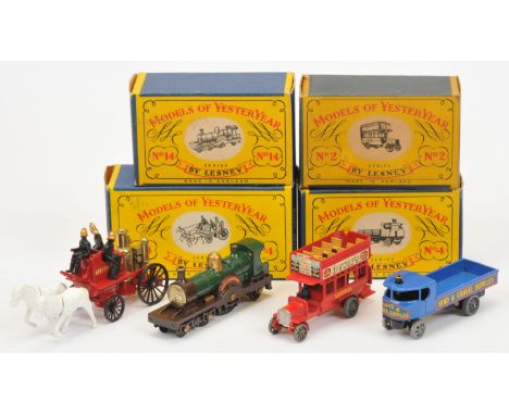 Matchbox Models of Yesteryear Group Of 4 - (1) Y2 London Bus "Dewars" - Red, metal wheels navy blue figure driver,&nbsp; (2) 