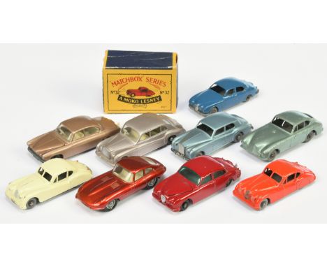 Matchbox Regular Wheels Group To Include -32a Jaguar XK120 - Orange-Red, grey plastic wheels - Fair in a Poor type B Moko box
