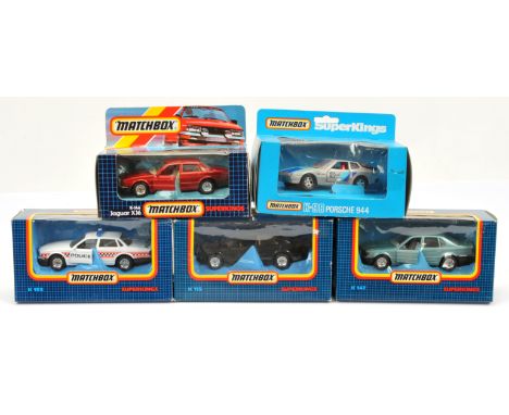 Matchbox Super Kings Group to include K155 Mercedes 190E - black, light tan interior; K153 Jaguar XJ6 Police Car; K98 Porsche