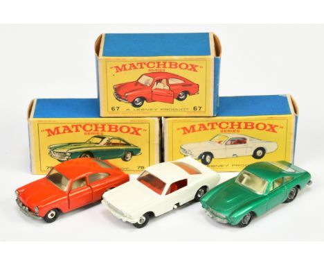 Matchbox Regular Wheels group (1) 8e Ford Mustang Fastback - white, red interior, chrome hubs with black tyres (2) 67b Volksw