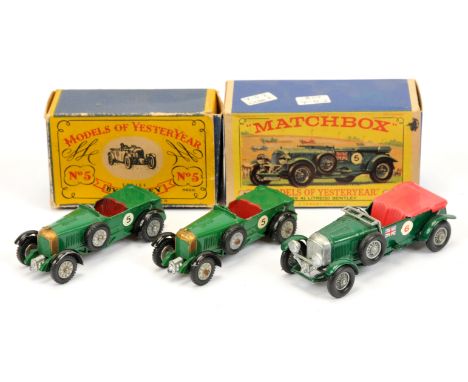 Matchbox Models of Yesteryear, Y5 1929 Bentley a group of variations models to include, (1) No.5 Racing Number with Green Ste