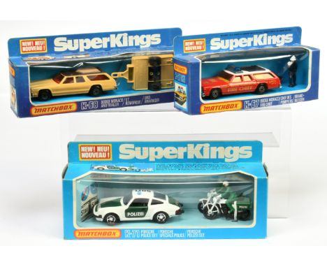 Matchbox Super Kings group (1) K71 Porsche German Police Set "Polizei" containing white &amp; dark green Porsche 911/930 Turb