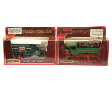Matchbox Models Of Yesteryear A pair Of Code 3 Issues - (1) Y21 Ford Model TT " Waring &amp; Gillow. ltd" - Green, white roof