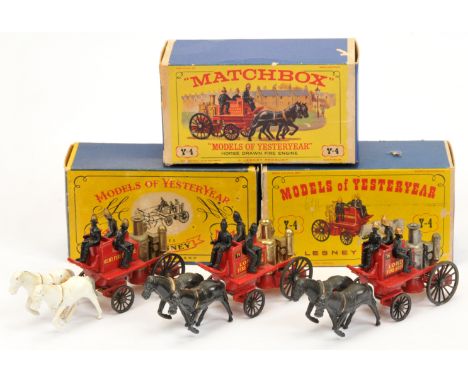 Matchbox Models of Yesteryear Y4 Shand Mason Horse Drawn Fire Engine (1)White Horses w/ Kent Fire Brigade decal and Type A Ho