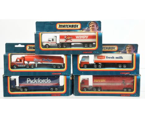 Matchbox Convoy Series a boxed group to include, CY24 DAF Box Car "Ferrari", CY17 Scania Tanker "Cadburys Fudge" and others s