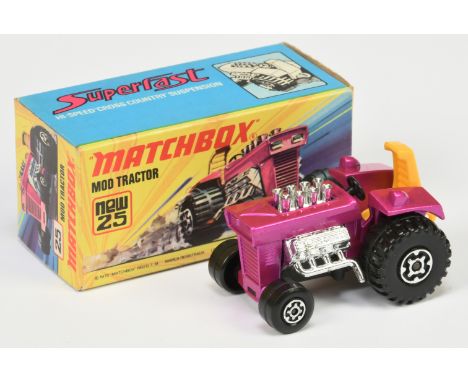Matchbox Superfast 25b Mod Tractor - Metallic Purple - yellow seats, chrome trim, large rear side lights, black base - Excell