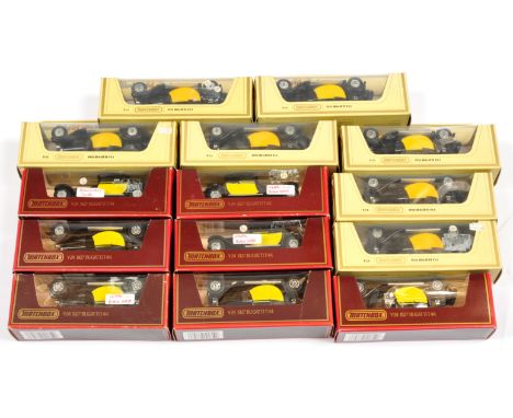 Matchbox Models of Yesteryear Y24 1927 Bugatti T44 a boxed group of variations to include; Straw boxes of rear window and doo