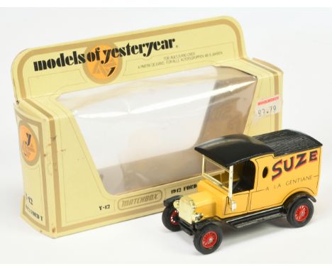 Matchbox Models of Yesteryear Y12 1912 Ford Model T Van "Suze" - yellow body, black chassis, glossy black roof, black seats, 