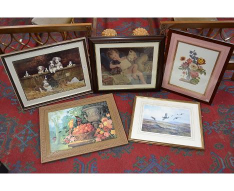 John Cyril Harrison, after, Red Grouse Breaking Cover, Lithographic Print, framed; David Shepherd, after, Border Collie Pups,