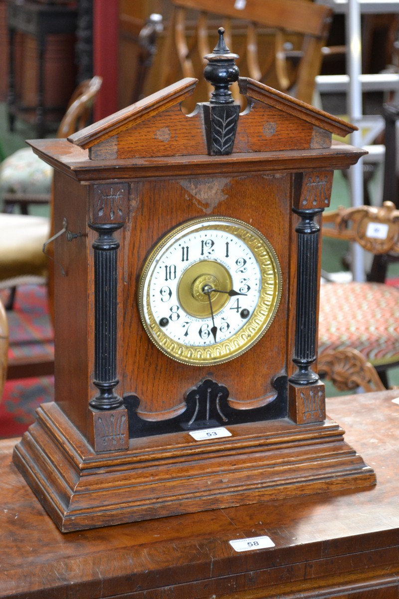 A 20th century oak mantel alarm clock, Fattorini & Sons, Bradford