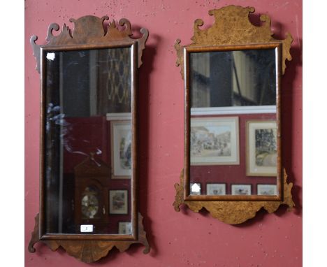 A George III style  mahogany Vauxhall type looking-glass,tulip-form cresting, 80cm high, c.1960-70;  A George III style burr 