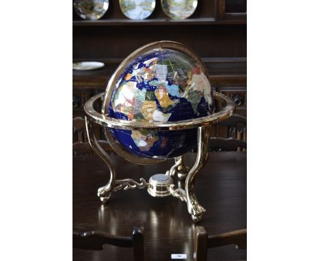 A 20th century library globe, inlaid with abalone and specimen stones