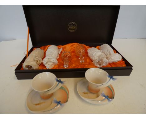 Cased Set of Webb Glasses together with a Pair of Franz Cups &amp; Saucers 