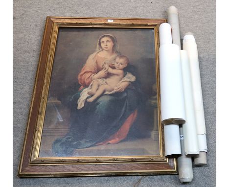 A lot comprising a print of the Madonna and Child, assorted posters, architectural drawings for the County Cinema, Glasgow an
