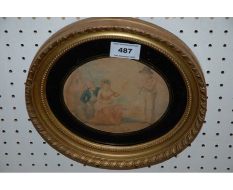 A coloured print in oval frame Condition Report: Available upon request