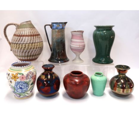 A Doulton Sabrina Ware jug (chipped to rim), a John Green studio vase, a Poole pottery vase and other pieces Condition Report