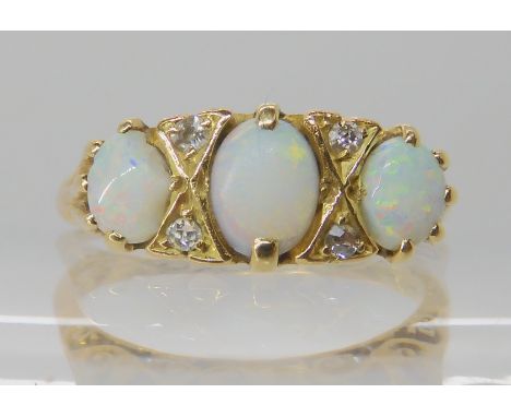 An 18ct opal and diamond ring hallmarked Chester 1920, size O, weight 4.2gms Condition Report: Available upon request