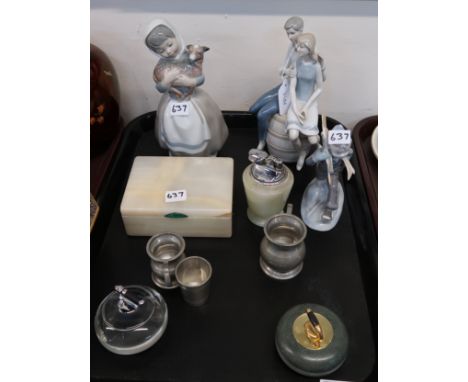 A silver hinged onyx and malachite box, a Nao figure of a girl and a lamb and other items Condition Report: Available upon re