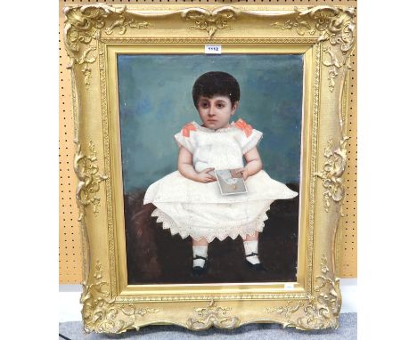 BRITISH SCHOOL Portrait of a child, painted photograph, 61 x 45cm Condition Report: Available upon request