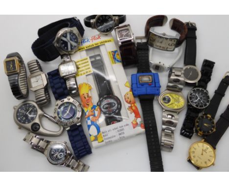 A childs Flik Flak divers watch, A Davidoff Cool water branded watch, a Swatch watch and other items Condition Report: Not av