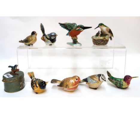 Nine enamelled and jeweled trinket boxes in the form of birds Condition Report: Available upon request
