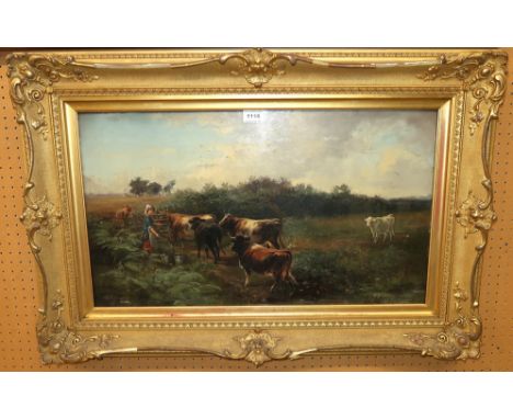 R WATSON Herding the cattle, signed, oil on canvas, dated, 1882, 38 x 66cm Condition Report: Available upon request
