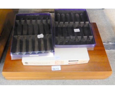 A lot comprising a canteen of silver plated cutlery, a cased set of Arthur Price knives and fork and two cased sets of steak 