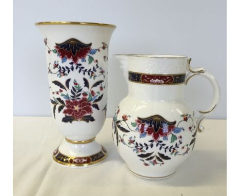 A Royal Worcester 'Prince Regent' pattern jug with satyr head spout 16cm tall and vase 20cm tall.