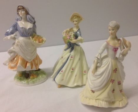 3 Royal Worcester figures: 'Invitation', 'Summers Day' and 'Rosie Picking Apples'