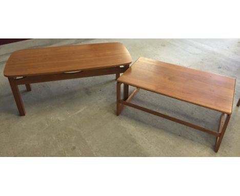 2 light wood coffee tables.