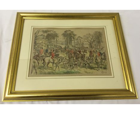 A gilt framed & glazed mid 19th century hand coloured Hunting print "Lawn Meet of the Essex Union Hounds at Gratwick". From t