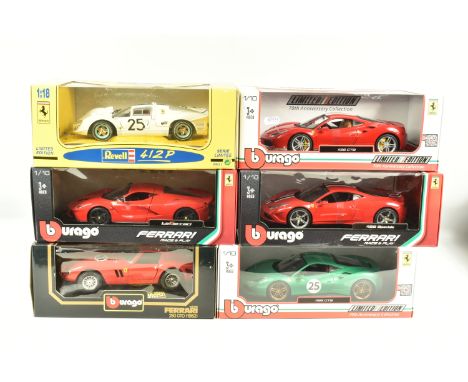 SIX BOXED METAL DIECAST 1:18 SCALE MODEL FERRARIS, to include a Bburago 250 GTO 1962 in red, model no. 3011, Bburago Race &am